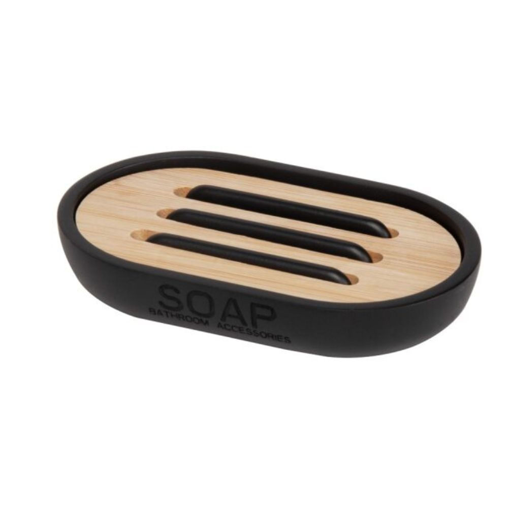 Saboneteira Para Banheiro Com Bambu Preta Modelo 4 Coisas E Coisinhas
